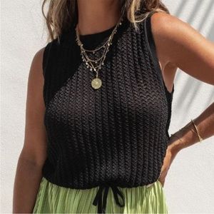 Miou Muse Knit Cotton Top - Black